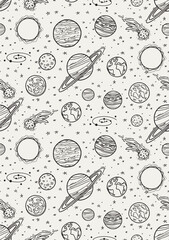 space planet stars vector seamless pattern