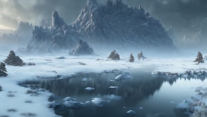 Fototapeta na wymiar Epic mountain landscape in cold colors.