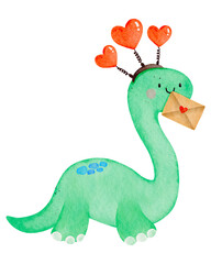 Watercolor cute dinosaur cartoon character 