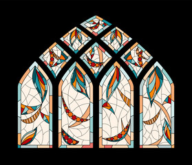 Stained glass windows in a Church on black background. 