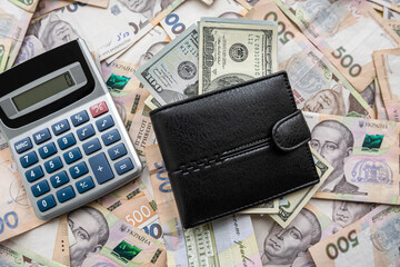 Ukrainian hryvnias and us dollar exchange concept