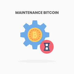 Maintenance bitcoin gear icon flat. Vector illustration on white background. Can used for web, app, digital product, presentation, UI and many more.