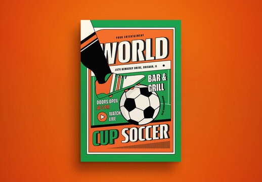 Green Flat Design Watch World Cup Flyer