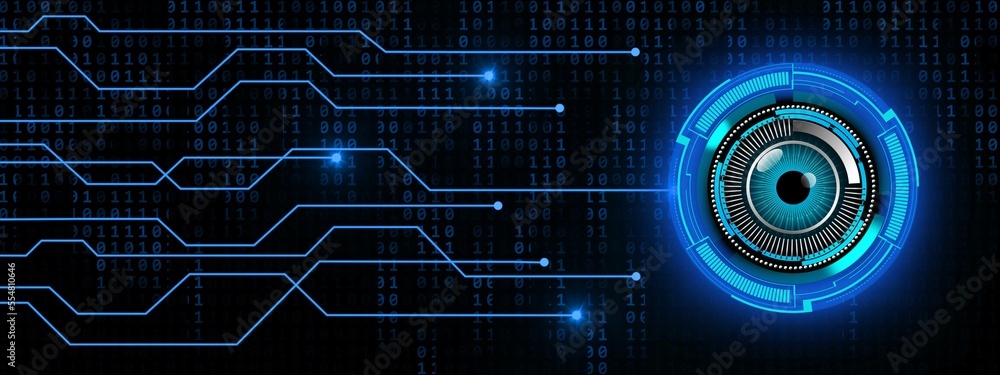 Poster cyber circuit future technology concept - magic eye in hud elements with information connecting line