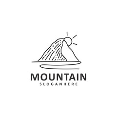 Mountain, Sea Ocean Wave and Sun for logo design