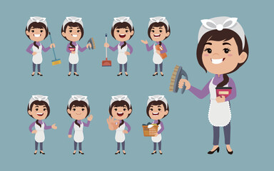 Set of cleaner with different poses