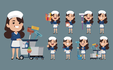 Set of cleaner with different poses