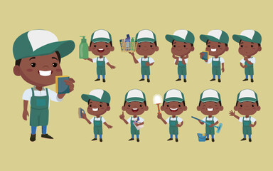 Set of cleaner with different poses
