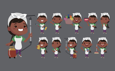 Set of cleaner with different poses