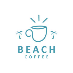 Coffee Cup and Palm tree For Holiday Vacation Hawaii Paradise Island Travel Logo Design