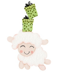 Watercolor cute sheep cartoon design character 