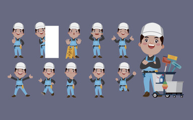 Fototapeta premium Set of cleaner with different poses