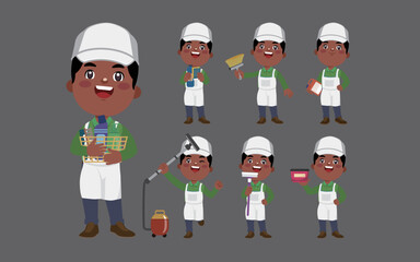 Set of cleaner with different poses