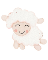 Watercolor cute sheep cartoon design character 