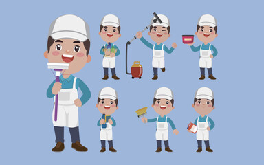 Set of cleaner with different poses