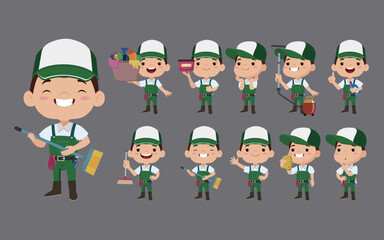 Set of cleaner with different poses