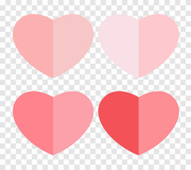 Set of pink heart in soft pastel color on transparency background, die-cut heart shape design on removed background, use for cosmetic product display and valentines concepts.