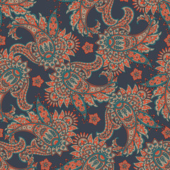 Fototapeta na wymiar Paisley Vector Pattern. Seamless Floral Textile Background