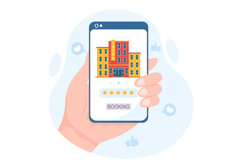 Hotel Review with Rating Service, User Satisfaction to Rated Customer, Product or Experience in Flat Cartoon Hand Drawn Templates Illustration