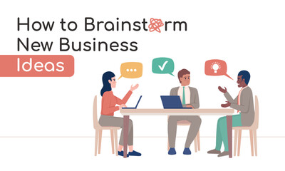 How to brainstorm new business ideas flat vector banner template. Corporate development poster, leaflet printable color designs. Editable flyer page with text space. Comfortaa Bold font used