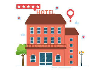 Hotel Review with Rating Service, User Satisfaction to Rated Customer, Product or Experience in Flat Cartoon Hand Drawn Templates Illustration