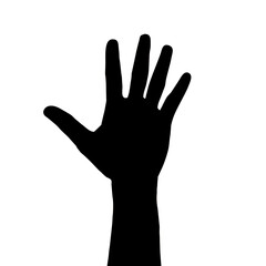 silhouette of hand. Outstretched male hand, man keeping empty palm on white isolated background. offering hand