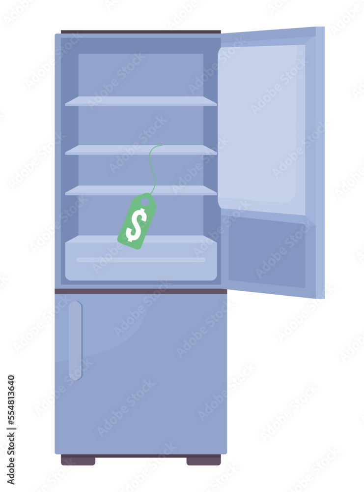 Aufkleber discount on fridge semi flat color vector object. editable element. item on white. household applian