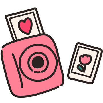 Instant camera vector illustration in line filled design