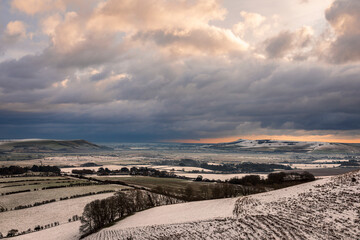 South downs snow covered winter wonderland between mount caburn and Firle beacon East Sussex south east England