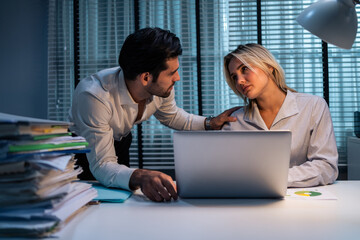 Flirtation and unwelcome sexually sexual harassment in office workplace. 