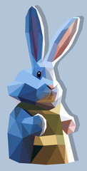 Vector illustration of low-poly polygonal white rabbit bunny in the suit. 2023, New Year symbol, clip art concept.