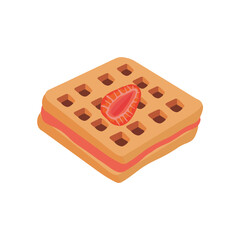 The waffle icon with strawberry filling. Vector illustration of waffles, pastries for breakfast, sweet snack