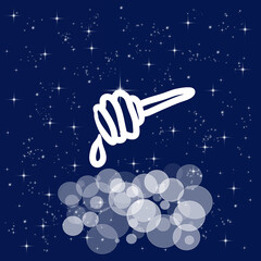 Honey spoon, honey, apiary, food, sweetness. Banner, illustration with dark blue color background.  New concept backdrop, glitter effect