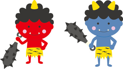 かわいい赤鬼・青鬼イラスト