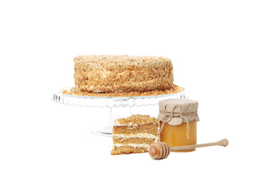 Concept of sweets, honey cake, isolated on white background