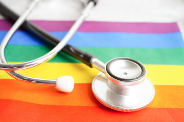 LGBT symbol, Stethoscope with rainbow ribbon, rights and gender equality, LGBT Pride Month in June.