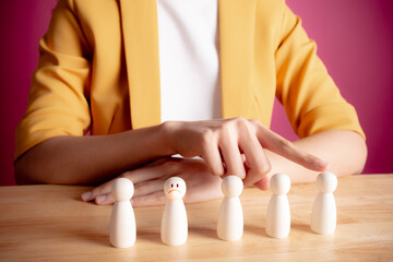 Human resource management & recruitment business, The leader chooses the person in the the team. Employee search. refusal, sad, consideration of job applicants, employment discrimination concept.