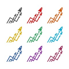 Competition marketing rocket logo icon isolated on white background. Set icons colorful