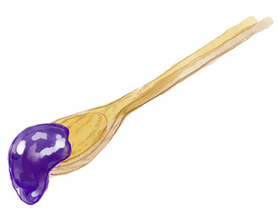 紫のジャムをすくったスプーンの水彩イラスト(透過PNG)