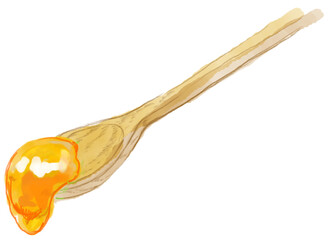 黄色いジャムをすくったスプーンの水彩イラスト(透過PNG)