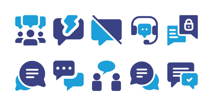 Chat icon set. Duotone color. Vector illustration. Containing businessmen, reply message, no message, headset, chat, conversation, communication, chat room.