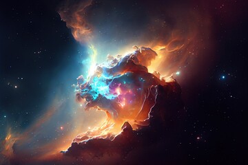 Obraz na płótnie Canvas Beautiful nebula in outer space. Photorealistic illustration generated by Ai. Generative art.