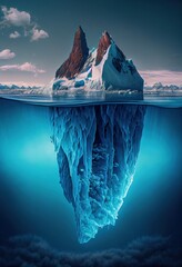 Stunning iceberg, underwater and above water view. Fantasy northern landscape. Generative art