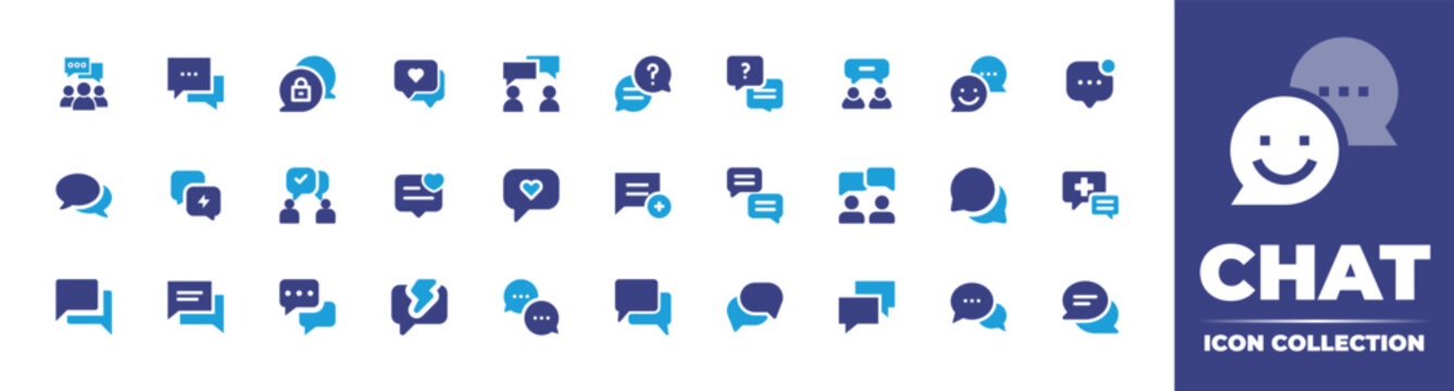 Chat icon collection. Duotone color. Vector illustration. Containing conversation, chat, private chat, social media, chat room, communications, notification, speech, response, communication, and more.