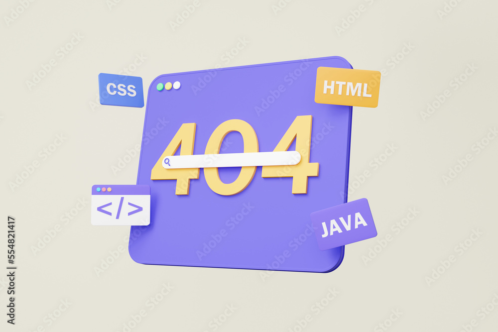 Poster search web browser error, 404 page not found, system maintenance updates concept. coding program sof
