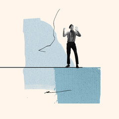 Creative design. Vintage portrait of male mime artist expressing anger. Silent emotions