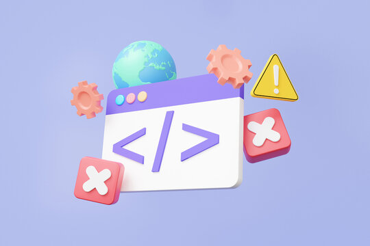 Web UI-UX design floating on pastal background software developer concept. Coding language development, programming application project. web browser 404 page not found. 3d render illustration