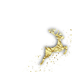 Gold Christmas deer, luxury golden decoration isolated object with transparent background, metallic foil texture