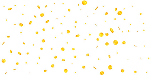 Japanese yen coins falling. Scattered gold JPY