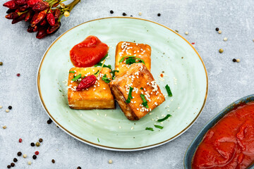 Tasty tofu cheese roasted with sesame